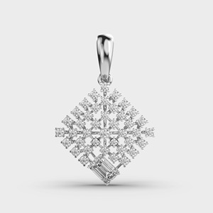 IGI Certified Lab Grown Diamond Snowflake <b>Cluster</b> Pendant with Emerald Cut Drop in Solid 925 Sterling Silver - Product Image 1