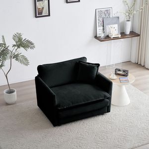 Poltrona Comoda in Tessuto Ciniglia Nera per Soggiorno, Sedia Singola Profonda per Lettura con 1 Cuscino Decorativo, Divani Imbottiti - Product Image 1