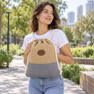 225 GSM Recycled-Cotton Jute Drawstring-Backpack 32x45.5 cm Eco Gym-Sports <b>Bags</b> Custom-Logo Wholesale OEM Private Label Reusable - Product Image 5