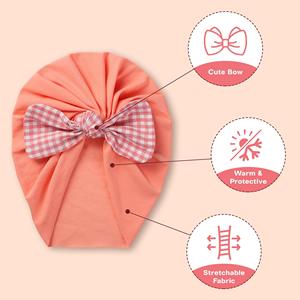 Polka Tots Checks Bow Headband Cap-Melocotón - Product Image 2