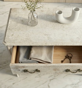 Commode vintage en bois massif à 3 tiroirs, meuble de rangement traditionnel autoportant pour chambre et couloir - Product Image 5