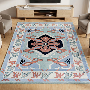 Luxury Multicolor Hand Knotted Wool Area <b>Rug</b> with Floral Pattern Classic Flat Pile Decorative Carpet for Living Room - Product Image 1