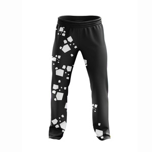 Pantalon de survêtement noir pour homme LAMA INDUSTRIES, coupe droite, imprimé, design croisé, fermeture éclair, léger, en lin/coton sergé, pantalon décontracté - Product Image 1