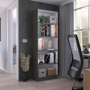 Libreria a 4 ripiani per ufficio domestico, grigio opaco/bianco, con spazio di archiviazione a più livelli - Product Image 1