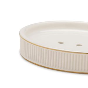 Porte-savon en porcelaine côtelée blanche, élégant pour salle de bain, avec design de drainage - Product Image 2