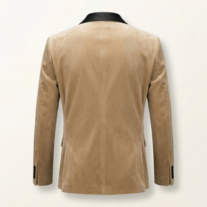 Camel Tan <b>Velvet</b> <b>Dinner</b> <b>Jacket</b> <b>Men</b> Sand Beige Tone Black Satin Shawl Lapel Single Button Blazer - Product Image 3