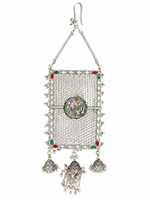 ELVORA GEMS Cadena de cintura étnica vintage chapada en plata con incrustaciones de diamantes de imitación y colgante de borla para uso diario y bodas para mujer
