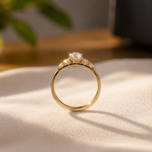 Bague de fiançailles classique en moissanite avec diamant rond brillant, cadeau de mariage, bague de promesse en or jaune vermeil 14K - Product Image 4