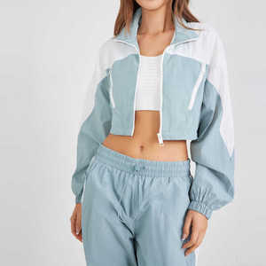 Embroidery Washed <b>Cropped</b> Sport Street Wear Custom Logo <b>Zip</b> <b>up</b> Two 2 Piece Sweatpants and Hoodie Set Joggers Tracksuits Womens - Product Image 1
