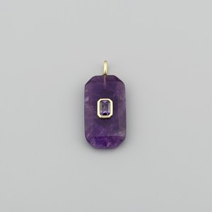 Amethyst Faceted <b>Cushion</b> Shape Charm Gold Plated <b>Rectangular</b> Amethyst CZ Accent Gemstone Jewelry Connector Wholesale - Product Image 5