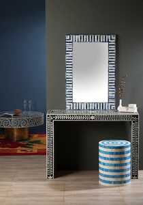 Rectangular Bohemian Wall <b>Mirror</b> with Blue <b>White</b> Chevron Frame Handmade Decorative Glass Design wall <b>mirror</b> - Product Image 6