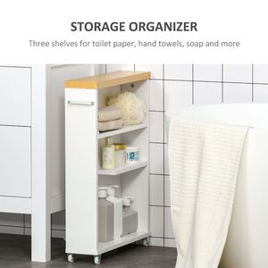 Bianco sottile armadio da bagno con ruote rotolanti scaffali porta carta igienica - Product Image 4
