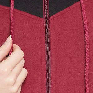 Sudadera con capucha para mujer, color granate y negro, con cremallera, informal, de forro polar suave, para uso diario, chaqueta de moda para invierno - Product Image 6