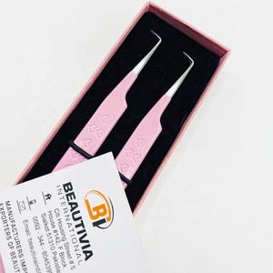 Pince à cils en acier inoxydable durable à Angle de 90 degrés Pince à cils professionnelle pointue à imprimé coeur rose pour bébé Hot - Product Image 2