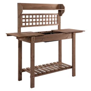 Panca da Giardinaggio con Piano Scorrevole e Vano Portaoggetti per Stazione di Lavorazione Piante in Legno - Product Image 1