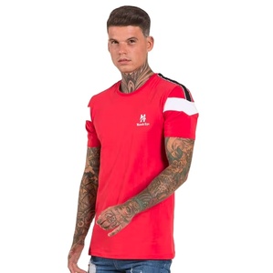 เสื้อยืดผ้าฝ้าย 100% คุณภาพสูงสําหรับผู้ชายพิมพ์เสื้อยืดสีแดงและแผงบนแขน - Product Image 1