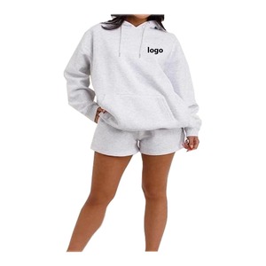 Ensemble court à capuche oversize en molleton de coton 260 GSM pour femme, personnalisé, le plus vendu, en toile unie, faible MOQ, ensembles pour femme - Product Image 3