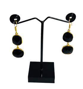 Pendientes de Piedras Preciosas Negras Naturales, Pendientes de Botón con Bisel Chapado en Oro, Joyería Elegante de Moda India para Mujer, para Novia, Boda - Product Image 4