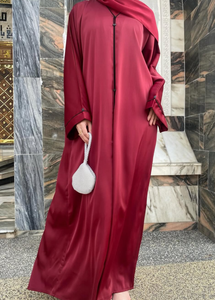 Elegant Brown Solid Embroidered Abaya <b>Long</b> Sleeve Modest <b>Dress</b> Floor Length Round Neck Loose Fit <b>for</b> Women Middle East Style - Product Image 5