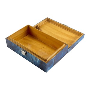 Caja de Joyería Rectangular de Madera con Acabado Lacado, Exterior Azul e Interior de Madera, Organizador de Almacenamiento para Dormitorio, Uso Decorativo - Product Image 1