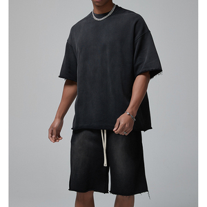 Men's Vintage Acid Wash Eco-Friendly 250g Cotton Shirt and Shorts <b>Set</b> Oversized Two Piece Casual Summer Wear - Product Image 2