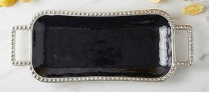 Plateau de service élégant bicolore fait main en métal argenté et noir, avec poignées stylées, idéal pour la présentation de bijoux - Product Image 2