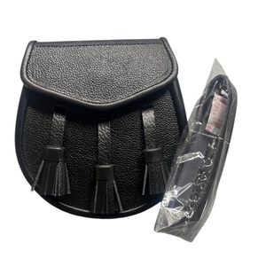Black Leather Sporran with Three Tassels Celtic Style <b>Kilt</b> Accessory for Scottish Highland Outfit - Product Image 4