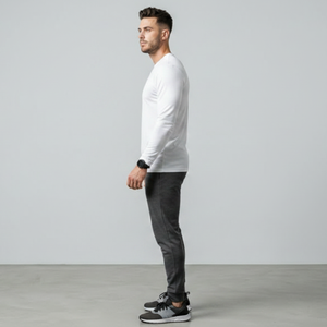 Camiseta de Manga Larga de Alta Calidad para Hombre, 100% Algodón, Lisa, Negra, Ropa de Moda, Transpirable, Cuello Redondo - Product Image 3