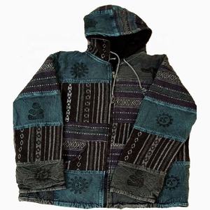 Veste d'hiver unisexe en coton patchwork, veste délavée avec doublure en polaire, faite à la main, écologique, GC-AP-104. - Product Image 1
