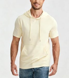 Sudadera con Capucha de Manga Corta para Hombre, 100% Algodón, 260 GSM, Ligera, Lisa, con Bolsillo, Venta al Por Mayor Directa de Fábrica, OEM - Product Image 1