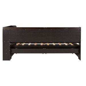 Letto a L in Legno Misura Twin con Libreria, Prese di Corrente, Porte USB e Due Cassetti - Product Image 2