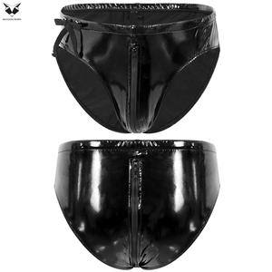 Black Color Premium Quality Newest Trendy Men PU Fashion Underwear Glossy Wet Look Shiny Low Waist Briefs Club Wear Breathable - Product Image 2