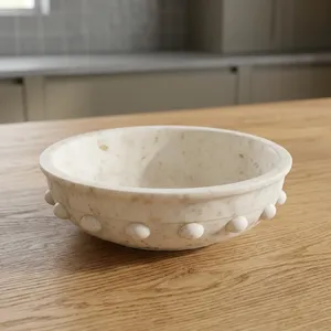 Bol décoratif rond en marbre avec accents à pois, design minimaliste, décoration de table pour la maison, pour le salon, utilisation en intérieur - Product Image 3