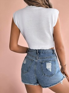 Women's Pink Solid Knit Crop Top Sleeveless Collarless Casual Summer Vest Short Length Flat Knitted <b>Pullover</b> 100% Polyester Soft - Product Image 5