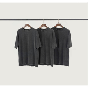 T-shirt en coton uni surdimensionné pour homme, manches courtes, col rond, décontracté, tricoté, effet délavé, design uni, coupe classique - Product Image 3