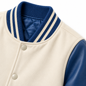 Veste de sport pour homme à blocs de couleur, manches en cuir PU, col montant, boutons-pression, coupe-vent - Product Image 4