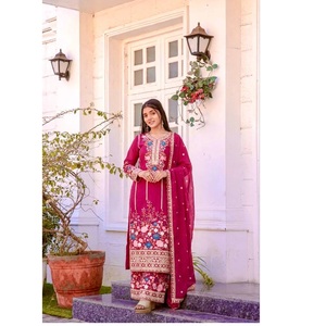 Wholesale Supply Maroon Embroidered <b>Kurta</b> Palazzo Set <b>for</b> <b>Women</b> with Stylish Patterns <b>for</b> Indian Ethnic Fashion Collections - Product Image 1