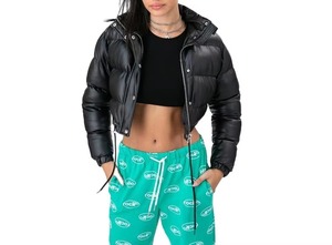 Women's Black <b>Quilted</b> Puffer Jacket Short Zipper Stand Collar Winter Coat Full Sleeve Thick Polyester <b>Wadding</b> Solid Pattern - Product Image 5