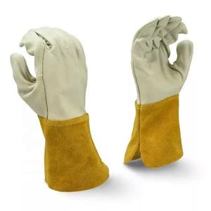 Guantes de soldadura Tig de cuero de vaca grueso y resistente Guantes de seguridad industrial con aislamiento térmico resistentes al desgaste para trabajo al aire libre - Product Image 1