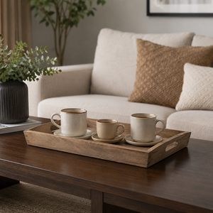 Premium Teak Wood Serving Tray with Cutout Handles | Handmade Wooden Breakfast Tray for Home Hotel Restaurant Coffee <b>Table</b> Decor - Product Image 3