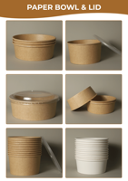 Bol en papier compostable et jetable de qualité supérieure avec couvercle, contenants pour la préparation des repas, bol à soupe, bol en kraft écologique, 8/10/12/16 oz