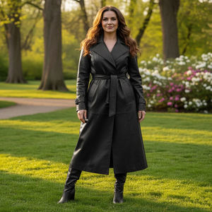 Abrigo Largo de Cuero Genuino Suave para Mujer con Forro de Seda, Estilo Vintage - Product Image 5