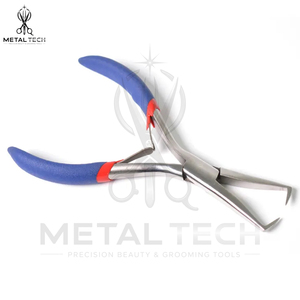 Juego de Pinzas para Remover Extensiones de Cabello con Mango Recubierto de Goma Azul, Punta Recta y Curva, Kit de Aplicación para Abridor de Anillos Micro - Product Image 4