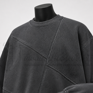 Sweat-shirt col rond oversize personnalisé délavé, style streetwear vintage à empiècements, épais, unisexe, OEM ODM, vente en gros - Product Image 6