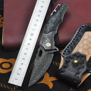 มีดพับเหล็กดามัสกัส EDC สำหรับพกพา ด้ามจับแบบกำหนดเอง ปรับทิศทางการจับได้ ล้างในเครื่องล้างจานได้ มีดสำหรับกิจกรรมกลางแจ้งที่ทันสมัย - Product Image 2