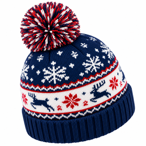 Custom Christmas <b>Beanie</b> Cap Festive Knit Winter Hat <b>Pom</b> <b>Pom</b> <b>Beanie</b> Jacquard Pattern Hat Custom Unisex Winter <b>Beanie</b> Cap - Product Image 3