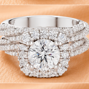 Anillo de Compromiso de Lujo con Halo de Diamantes de Corte Redondo para Mujer en Oro Amarillo, Oro Blanco y Oro Rosa, Joyería Nupcial - Product Image 2