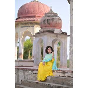 Ensemble de costume jaune en rayonne à motif cachemire pour femme, taille XS, en tissu mousseline - Product Image 5