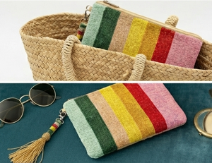 Beaded Stripe Clutch With Wrist Strap Handmade Bohemian Zipper Closure Unisex Coin Purse - Product Image 3