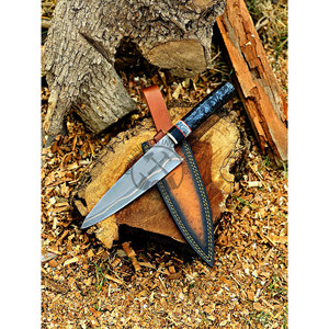 Cuchillo de Chef de Acero Damasco y Cobre Hecho a Mano, Personalizado, de Alta Gama, con Mango de Resina, Ambidiestro, 3mm de Grosor, Afilado como una Navaja, 6 Pulgadas - Product Image 1